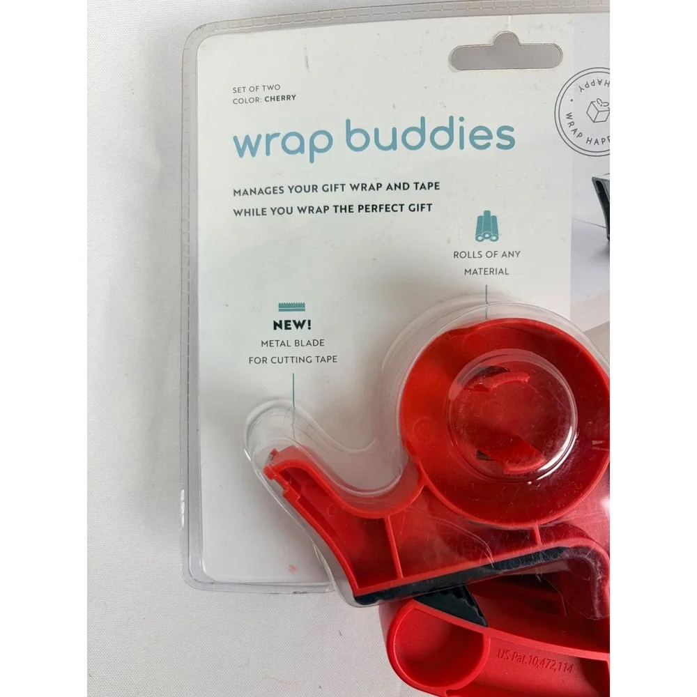Wrap Buddies Tabletop Gift Wrapping Tool Cherry Red Tape Dispenser Clamps